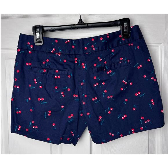 Cynthia Rowley Navy Blue Chino Shorts Cherry Print Size 6 Cotton Stretch - Picture 6 of 7